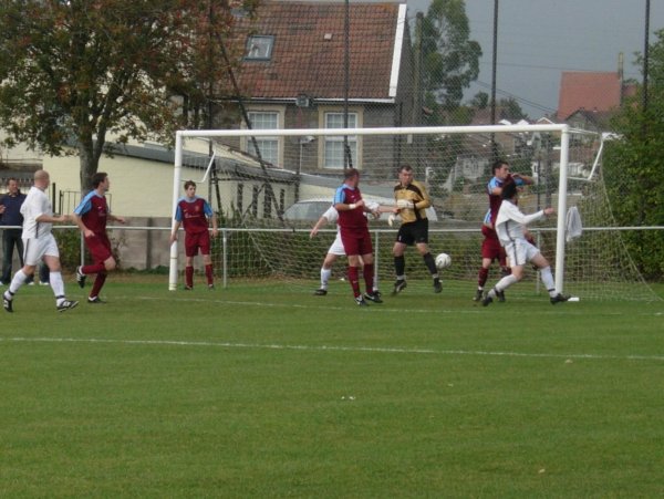 Jay Owen fires Hanham Athletic in front of  D.R.G Stapleton