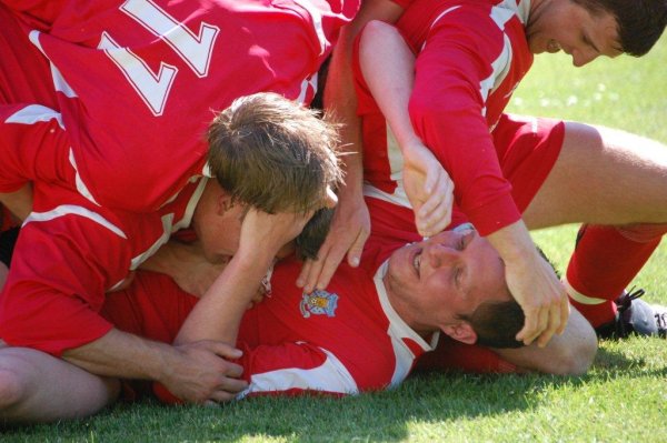 Mike Thornton celebrates Taverners first goal